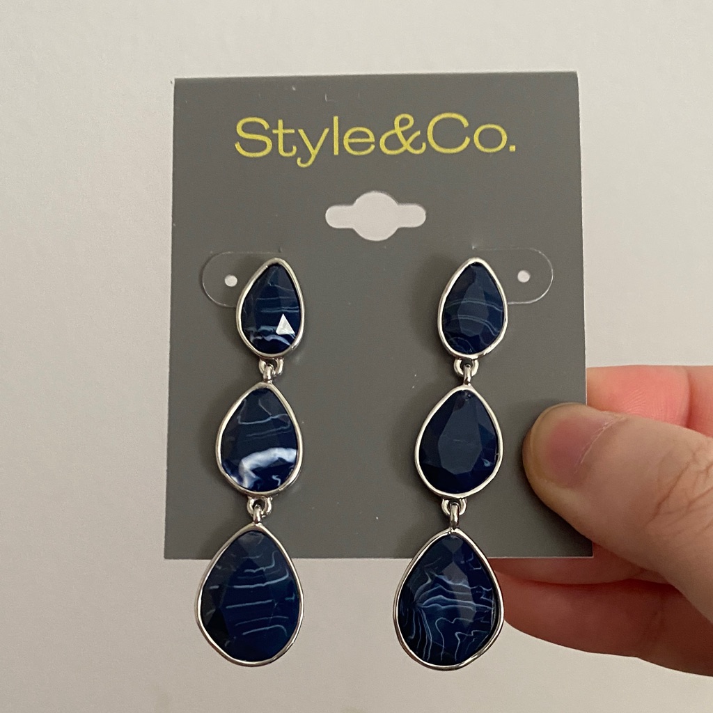 Style & Co. Navy And Silver Teardrop Earrings